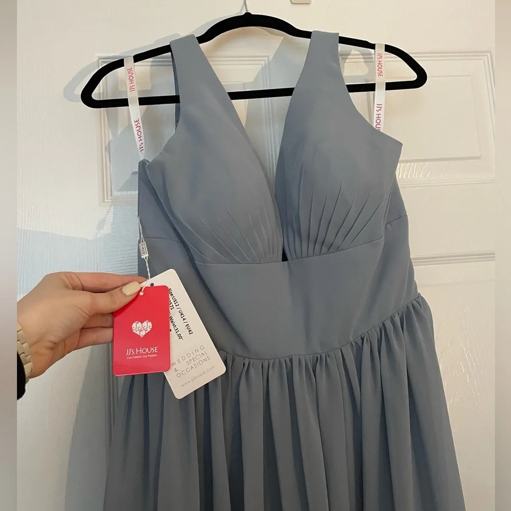 NWT- Dusty Blue Chiffon Bridesmaid Dress - JJ’s Warehouse - Picture 2 of 7